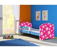 clamaro 'Fantasia Bleu' Lit pour enfant avec rausfallsc hutz (38 motifs + nom au choix) 70 x 140, 80 x 160 ou 80 x 180 avec matelas, sommier à lattes, coffre à literie (Surmatelas tiroir sur roulettes), pas de bords coupants et coins par umlaufende Protection des Bords permettre de Partie latérale réglable