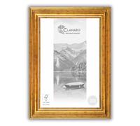 CLAMARO « GENUA » Cadre photo antique 40 x 50 cm en bois massif Doré Baguette baroque shabby chic vintage Cadre en bois avec verre acrylique, paroi arrière, crochet de suspension en métal 76 mm de