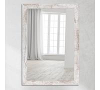 CLAMARO Neo Collage - Miroir mural 50 x 55 cm - Avec cadre en bois - Vintage - Blanc - Miroir moderne avec cadre en bois de 38 mm de large - Avec crochet de suspension en métal et matériel de montage