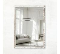 CLAMARO « Vision » Miroir mural 60 x 60 cm fabriqué sur mesure | Vintage Blanc | Miroir carré moderne avec cadre en bois MDF avec crochet de suspension en métal et matériel de montage (format paysage