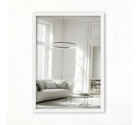 CLAMARO « Vision » Miroir mural 80 x 110 cm fabriqué sur mesure - Blanc mat - Miroir carré moderne avec cadre en bois MDF - Crochet de suspension en métal et matériel de montage (format paysage et