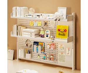 Clamp On Desk Organizer Shelf,Metal Desk Hutch for Computer Monitor,Computer Desktop Bookshelf with Pegboard,Adjustable Desk Extension Shelving Unit,for Office Home Dormitory(L60*83cm/24*33IN)