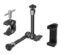 Clamp with 1/4"" and 3/8"" Threaded Holes, 9.8 Inch Adjustable Magic Articulated Arm with Phone Holder for Action Cameras, Smartphones, LCD Screens and LED Lights - 5326