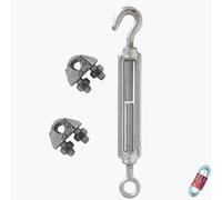 Clamps and tensioners for outdoor clothes line,tightening kit for steel wire,screw tensioners and eyelets,Italian product (set of 3)