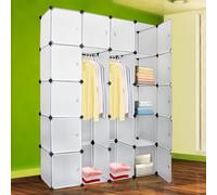 Clanmacy 20 cubes blanc armoire système d'étagères armoire penderie plastique DIY penderie avec portes penderie pour chambre d'enfant chambre à coucher facile à monter