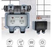 Clanmacy 3X prise extérieure Prise de jardin Outdoor Prise IP66 16A étanche à la poussière Prise murale 2 trous avec interrupteur