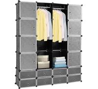Clanmacy armoire système d'étagères penderie 16 cubes avec portes étagère enfichable penderie DIY 180 x 142 x 37 cm