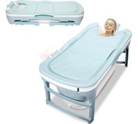 Clanmacy Baignoire adulte Baignoire pliante Baignoire pliante pour la douche Adulte SPA Badeeime Bleu 118x60x50cm