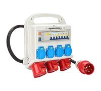Clanmacy Disjoncteur différentiel 2 x CEE 400V/16A+4 x 230V Schuko IP44 5 pôles Distributeur de courant Distributeur mural avec câble Couvercles de sécurité pour le chantier