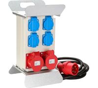 Clanmacy Distributeur de courant de chantier Distribution de courant CEE 2 x 16A 400V+4x 230V 5 pôles IP44 Schuko Distributeur de courant mural Avec couvercles rabattables de sécurité Ligne pour le ch