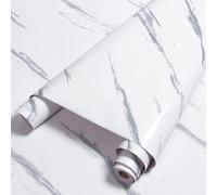 Clanmacy papier peint vinyle 5m x 61cm PVC papier peint adhésif, résistant à l'eau, pour cuisines, armoires, rebords de fenêtres, murs, portes, meubles, chambres, salons, fond d'écran marbré - blanc