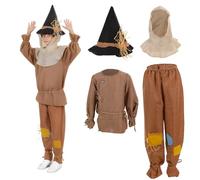Claofoc Costume d'épouvantail pour enfant - Costume de scène de carnaval avec chapeau - Marron (M)