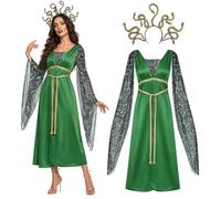 Claofoc Medusa Costume de déesse grecque pour adulte - Avec serpent doré - Robe de Medusa - Pour Halloween, carnaval, cosplay, fête