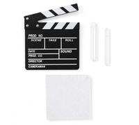Clap de Cinéma Hollywood en Bois - 20 x 19 cm avec Craie, Pince et Chiffon - Clapet Réinscriptible pour Soirée à Thème, Anniversaire, Halloween, Tournage Amateur et Déco Cinéma - Noir & Blanc