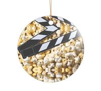 Clapboard de cinéma et pop-corn - Pendentif en acrylique doré - Ornement personnalisable haute clarté pour Noël et décoration de mariage.