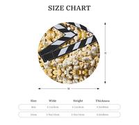 Clapboard de cinéma et pop-corn - Pendentifs ronds en aluminium - Impression double face personnalisable, cordon doré fin de 0,8 mm pour Noël.