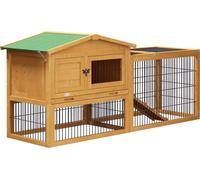 Clapier 2 niveaux Clapier en bois de sapin résistant à l'hiver Maison à deux étages avec enclos Rampe 150x52x68 cm Cage à lapins Outdoor Clapier pour petits animaux Lapins Cochons d'Inde Jaune Aosom