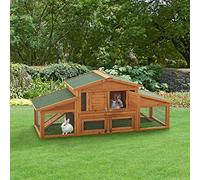 Clapier à 2 Niveaux avec 2 Rampes Enclos à Sol Ouvert Niche Abrité à Toiture Imperméable Sapin Métal Bitume 72 x 180 x 62 cm Naturel