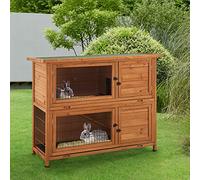 Clapier à 2 Niveaux avec Rampe Cage à Toiture Imperméable Sapin Plastique Bitume 104 x 122 x 50 cm Naturel