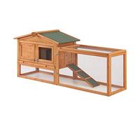 Clapier à 2 Niveaux avec Rampe Enclos à Sol Ouvert Niche Abrité à Toiture Imperméable Sapin Métal Bitume 68 x 156 x 52 cm Naturel