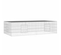 Clapier à 2 panneaux 220 x 110 x 55 cm en fer galvanisé argenté | Fer galvanisé, argenté, 2 panneaux 54 x 108 cm, filet 3 x 13,5 cm, assemblage requis, usage extérieur