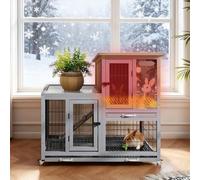 Clapier à lapin avec enclos à 2 étages avec roulettes, grand tiroir, toit en asphalte imperméable - Enclos en bois pour lapins extérieurs et intérieurs - Cochon d'Inde