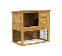 Pawhut Clapier à lapin 2 étages – Bois massif, 3 portes verrouillables, 85 x 50 x 80 cm, jaune