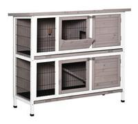 Clapier À Lapin Cage À Lapin 2 Étages Trappe De Séparation Amovible 4 Portes Verrouillables 2 Plateaux Coulissants Rampe Toit Ouvrant Bois De Sapin Gris Blanc