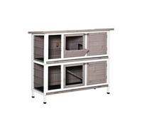 Clapier À Lapin Cage À Lapin 2 Étages Trappe De Séparation Amovible 4 Portes Verrouillables 2 Plateaux Coulissants Rampe Toit Ouvrant Bois De Sapin Gris Blanc