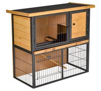 PawHut Clapier à Lapin Cage à Lapin 2 Niveaux 3 Portes verrouillables Rampe Toit ouvrant bitûmé métal époxy pin pré-huilé