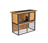 Clapier à lapin cage à lapin 2 niveaux 3 portes verrouillables rampe toit ouvrant bitûmé métal époxy pin pré-huilé