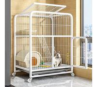 Clapier à Lapin d'intérieur avec Dessus, Cage à Deux étages pour Cochon d'Inde sur roulettes, Plateau sans Fuite, Cage intérieure et extérieure (Blanc, Taille A)