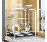 Clapier à Lapin d'intérieur avec Dessus, Cage à Deux étages pour Cochon d'Inde sur roulettes, Plateau sans Fuite, Cage intérieure et extérieure (Blanc, Taille A)