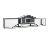 Clapier à lapin en bois massif de pin et sapin de qualité supérieure, 310 x 70 x 87 cm, gris, avec 2 niveaux, toit vert, rampe et plateau de nettoyage extensible pour un rangement sûr
