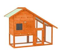 Clapier à lapin en bois massif de sapin 140 x 63 x 120 cm avec 2 niveaux, toit vert inclinable et tiroir extensible pour un nettoyage facile, clapier résistant aux intempéries pour petits animaux