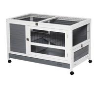 Clapier À Lapin Sur Roulettes Cage À Lapin 2 Niv. 2 Portes Verrouillables Toit Ouvrant Plateau Coulissant Rampe Bois Gris Blanc