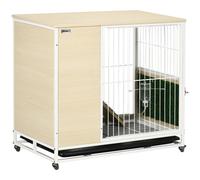 Clapier À Lapin Sur Roulettes Cage À Lapin 2 Niveaux Toit Ouvrant Porte Plateau Déjection Coulissant Rampe Niche Acier Blanc Aspect Bois Clair