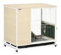 PawHut Cage à Lapin clapier sur roulettes Toit ouvrant Plates-Formes avec Plateau Amovible - 78 x 52,5 x 76,5 cm Naturel