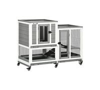 PawHut Clapier Lapin intérieur en Bois, Design de Luxe, 110 x 50 x 86 cm - Cage Lapin à 3 Niveaux avec 3 Plateaux Amovibles - enclos spacieux sur roulettes pour Lapin Nain, Cochon d'Inde, Gris