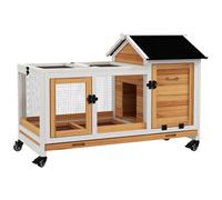 Clapier À Lapin Sur Roulettes Cage À Lapin Porte, Rampe Trappe Verrouillables Toit Ouvrant Niche Bois Sapin Acier Naturel Blanc