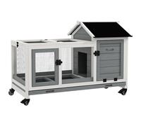 Clapier - PawHut - sur roulettes - 2 portes verrouillables - tiroir à déjection - bois massif - 108 x 58 x 73,5 cm - gris