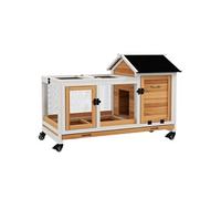 PawHut Clapier sur roulettes 2 portes verrouillables tiroir déjection bois 108×58×73,5cm jaune