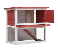 Clapier à lapins en bois avec 1 porte - Habitat de vie robuste et sûr pour les petits animaux - Idéal pour le jardin et la terrasse - Rouge