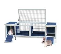 Clapier à lapins intérieur et extérieur - Grand espace pour lapins, cochons d'Inde, lapins et autres petits animaux - Bleu