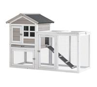Pawhut Clapier lapins 2 étages combinable toit bitumé plateau coulissant 4 portes gris 128x64x92 cm