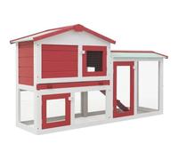 Clapier Abris Poulailler cages pour petits animaux large d'extérieur Rouge et blanc 145x45x85 cm Bois