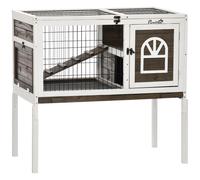 Clapier à lapins - PawHut - avec 1 bac amovible, 2 portes verrouillables, 1 échelle - pour 1 à 2 lapins - 90 x 53 x 87 cm - café