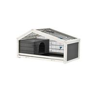PawHut Clapier Cage à Lapin - Cage à Lapin intérieur Niche, Plateau déjection, Porte et Toit ouvrant verrouillables, Abreuvoir - Acier Noir Sapin Gris Blanc