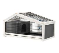 cage à lapin - PawHut - plateau déjection - porte et toit ouvrant verrouillables, abreuvoir - acier noir sapin gris blanc