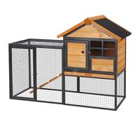 Clapier Cage À Lapins Cottage - Niche Supérieure Avec Rampe Et Enclos Extérieur - Plateau Excrément, Fenêtre, 2 Portes Verrouillables - Métal Époxy Pin Pré-Huilé